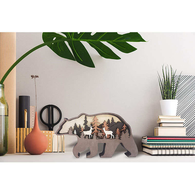 3D Forest Bear Decor Wooden Animal Statues Farmhouse Room Wall Decor-Bear