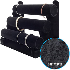Home & LivingVelvet Bracelet Holder with Three Tier Rack for Jewelry Organization and Display -Black