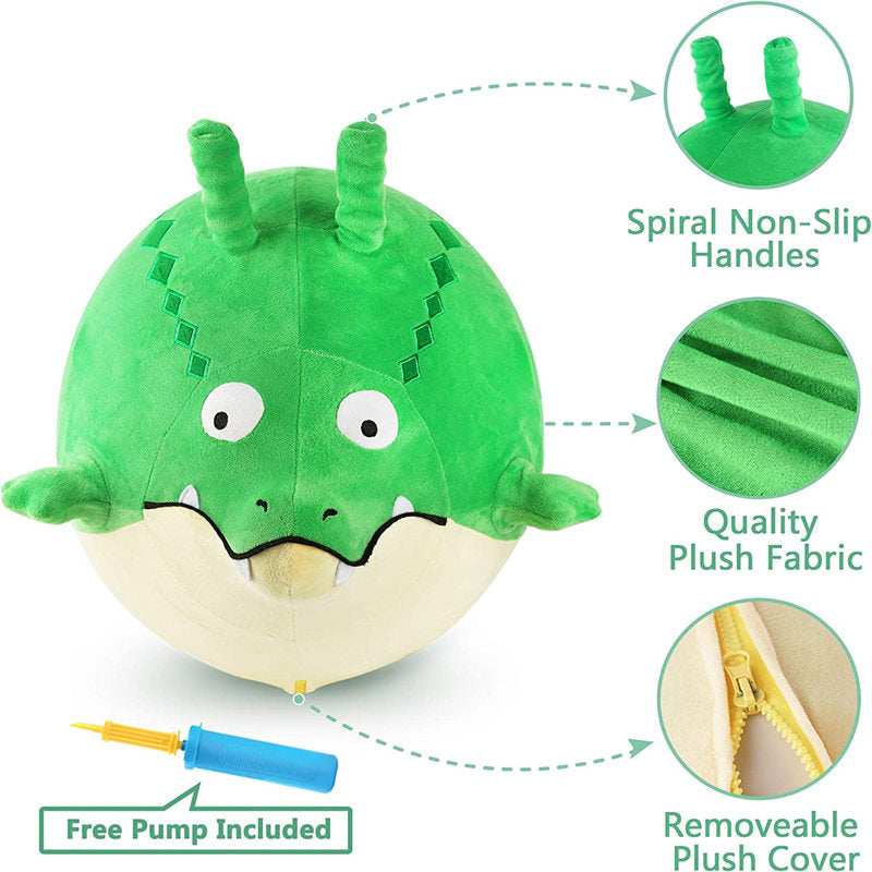 Kids Plush Ride Bouncing Toys Inflatable Gator Hopper Ball with Handle Pump