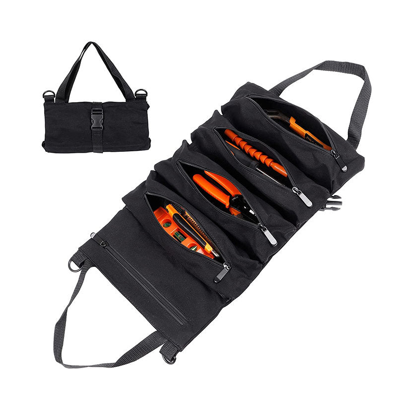 Multi-Purpose Roll up Tool Bag Organizer for Car Camping Gear-Black