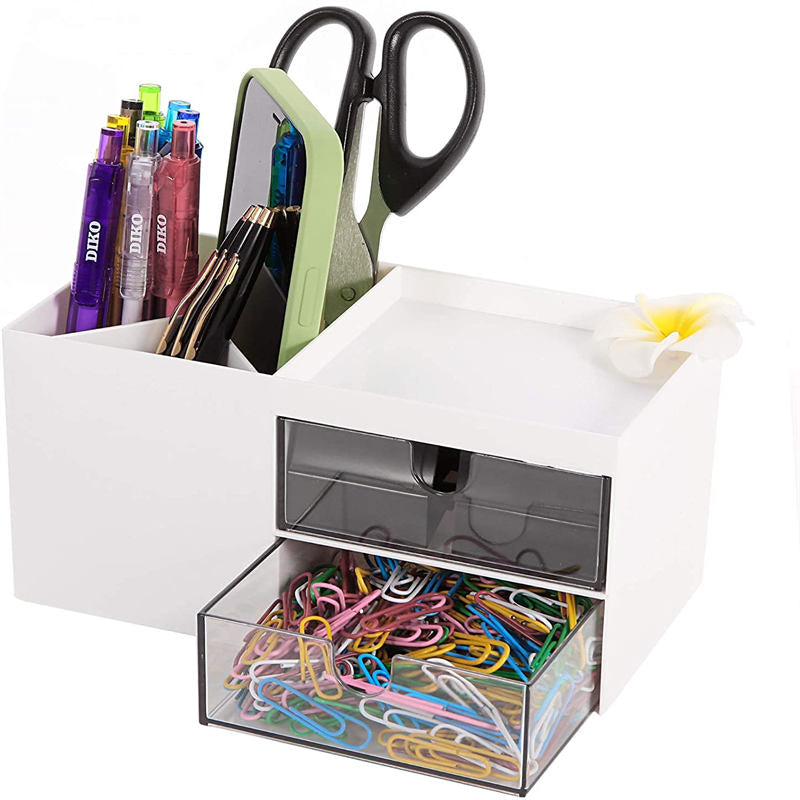 Plastic Cosmetic Storage Box Office Desk Multi-Functional Organizer -White