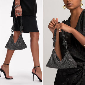 Rhinestone Purse Shiny Womens Party Handbag Hobo Bag-Black