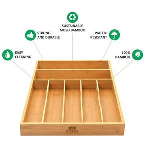 Bamboo Kitchen Drawer Organizer Tray For Silverware And Kitchen Utensils