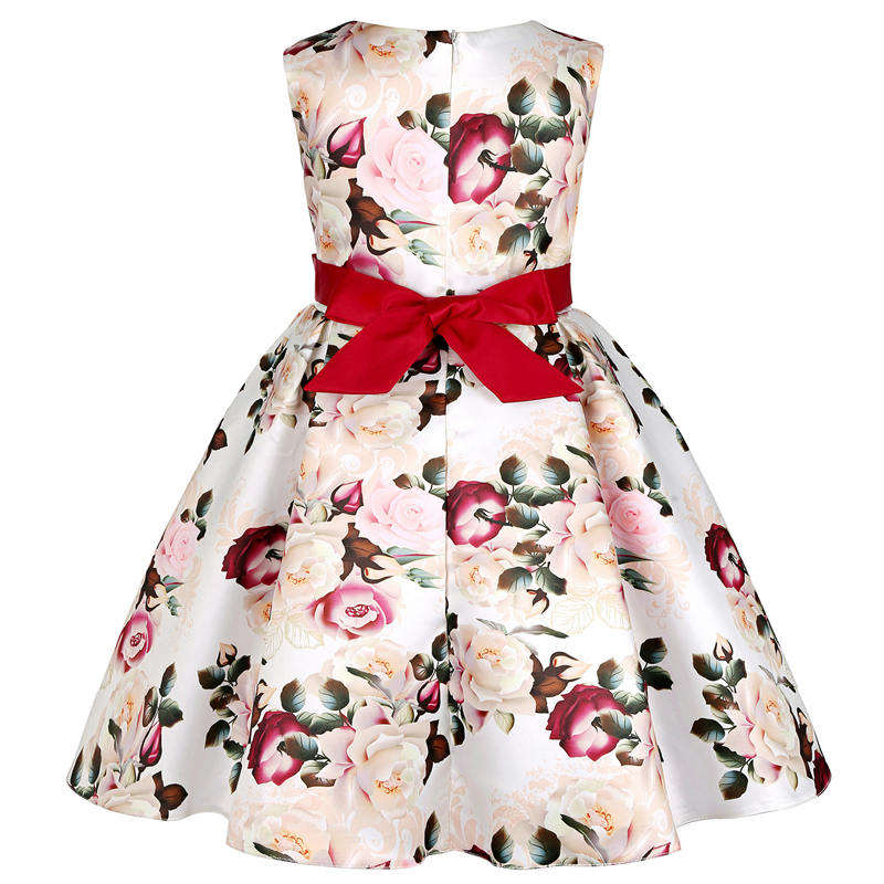 Floral Girls Dresses Summer Girl Clothes Sleeveless Dresses With Bow-Maroon