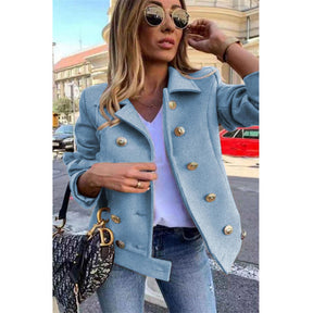 Womens Peacoat Double Breasted Lapel Casual Cropped Jackets Winter-Sky Blue