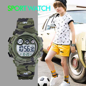 Kids Digital Sport Watches Outdoor Shockproof Military Child Watch-ArmyGreen