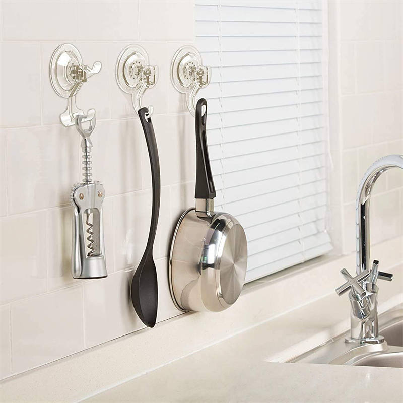 Bathroom Clear Suction Hooks Reusable Vacuum Suction Cup Hook Razor Holder Multi-Use for Home Two-Hooks