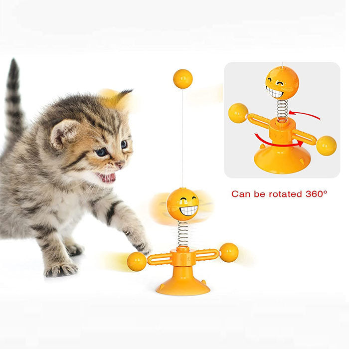 Springs Interactive Cat Toy with Feather Stick Suction Cup-Orange