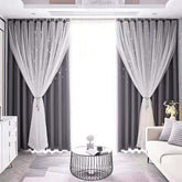 2 Panels Double Layer Stars Blackout Curtains for Bedroom Window-Darkgray