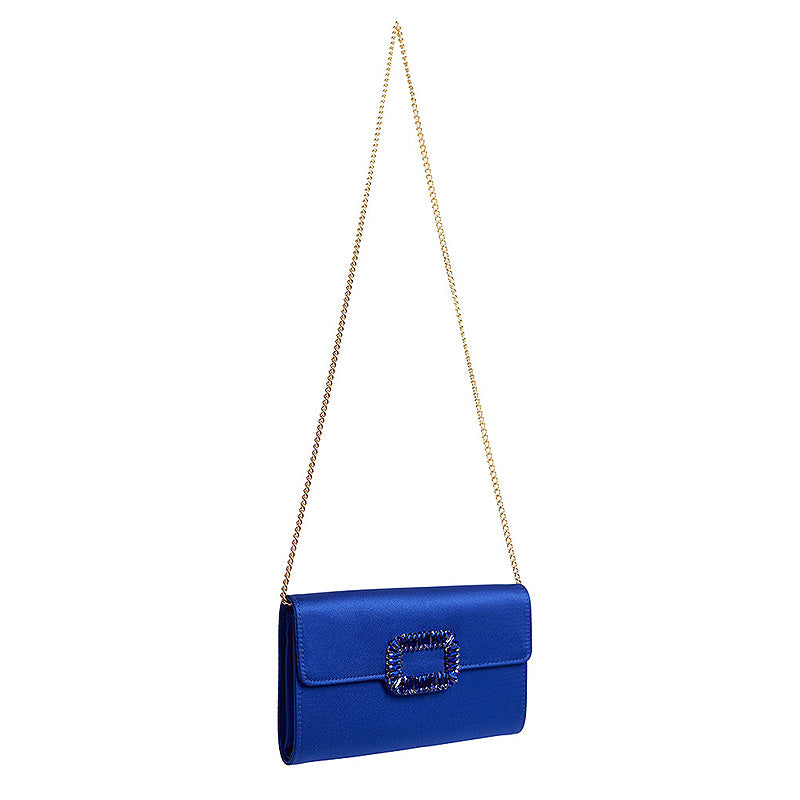 Womens Fashion Square Buckle Design Evening Bag with Chain Strap-Blue
