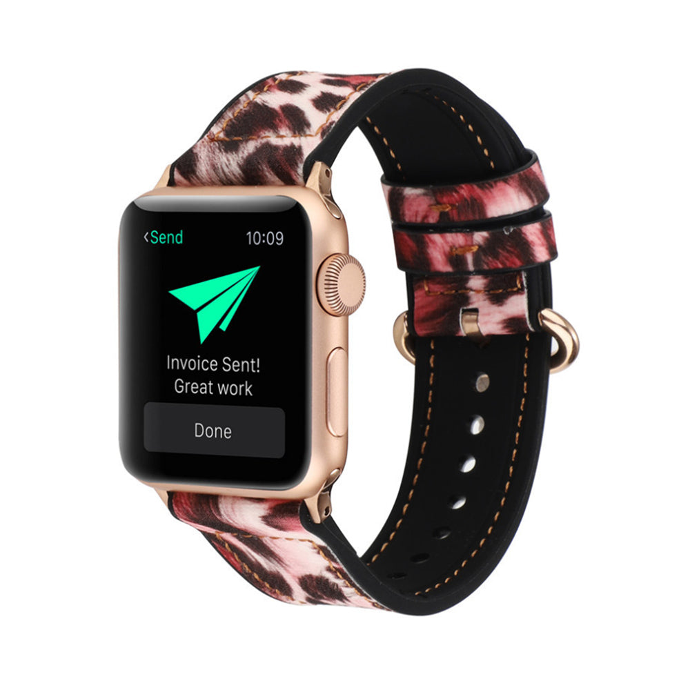 Fluorescent Leopard PU Leather Watch Band Microfiber Design For Apple Watch SE/6/5/4/3/2/1(Pink)