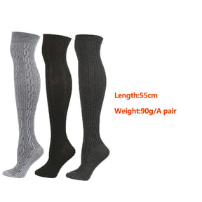 3Packs Women Extra Long High Socks Knit Warmers Thick Tall Long Boot Stockings Leg-BlackGrayDarkGray