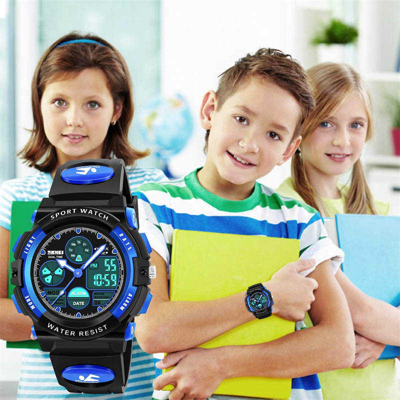 LED Multi Function Sports Waterproof Watch for Kids-Blue