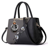 Embroidered Women Top Handle Satchel Fashion Shoulder Bags with Hairball-Grey