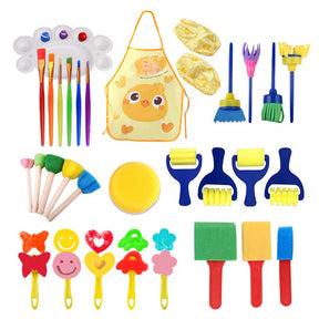 32 Pcs Painting DIY Paint Sponges Tool Early Learn Set for Kids-Yellow