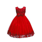 Girls Tulle Lace Flower Princess Wedding Dress For Toddler And Baby Girl-Red