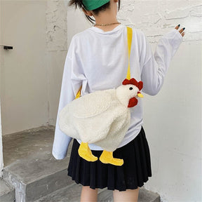 Cartoon Chicken Bag Plush Crossbody Bag For Girls Women-White