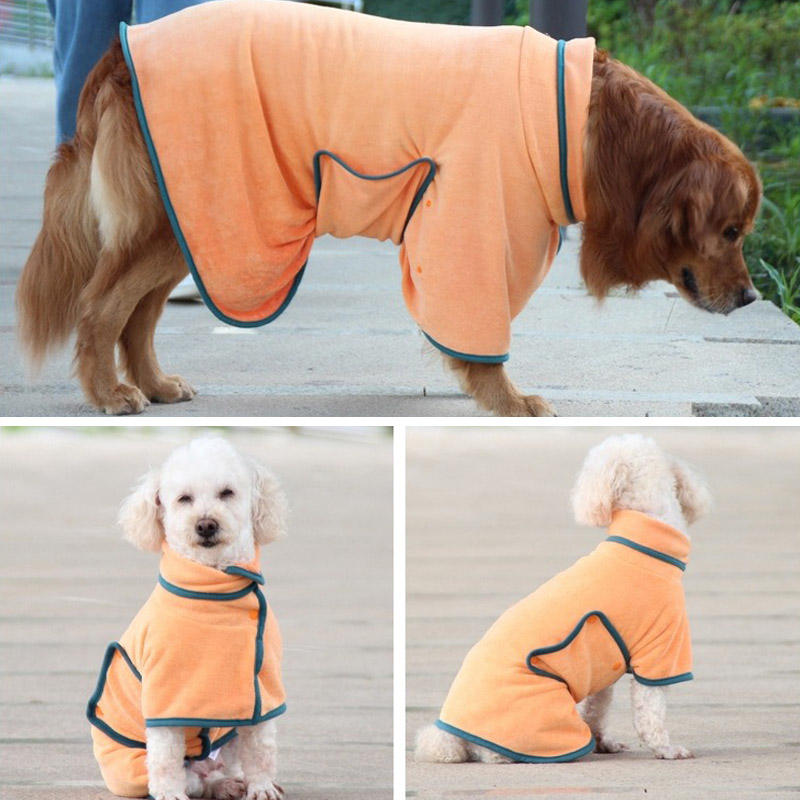 Dog Bathrobe Microfibre Fast Drying Pet Towel Adjustable Button Closure-Orange