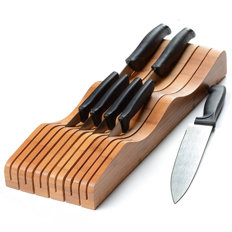Bamboo Knife Block Organizer Wood Drawer Holder Insert Storage for Kitchen