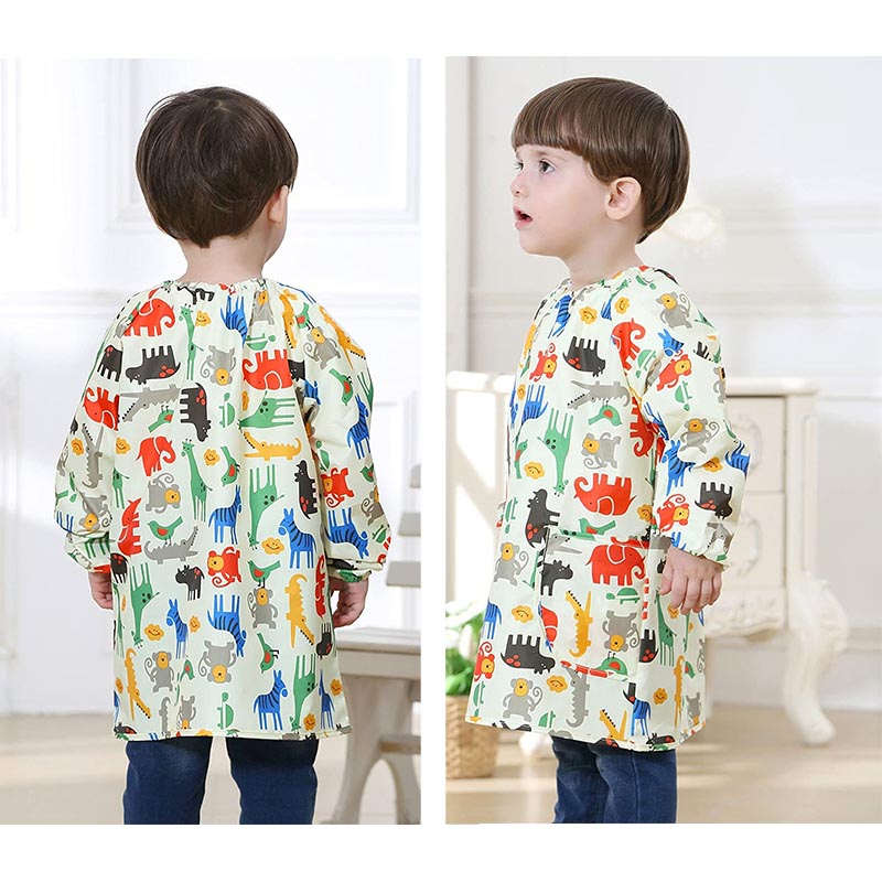 Kids Waterproof Smock Long Sleeve Cartoon Pattern Art Apron-Yellow