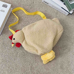 Cartoon Chicken Bag Plush Crossbody Bag For Girls Women-Khaki