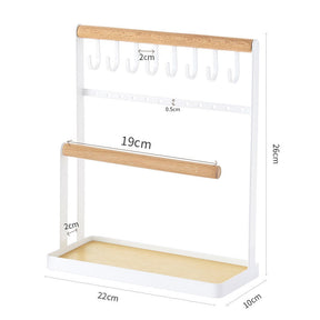 Jewelry Stand Holder 4-Tier Necklace Hanging Wooden Ring Organizer Earring Tray White