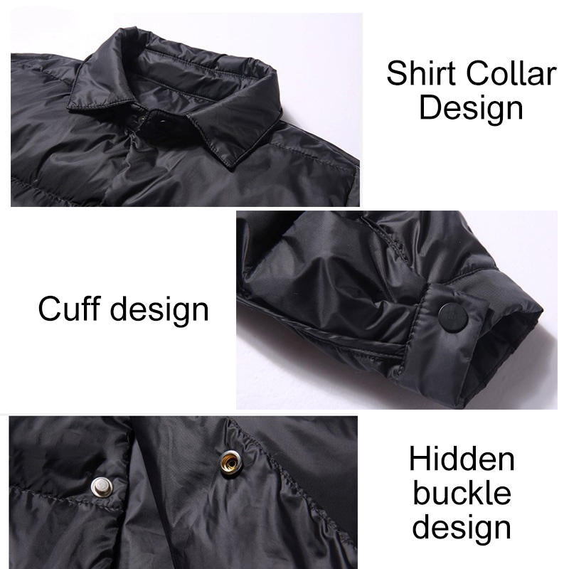 Childrens Winter Coats Shirt Collar Lightweight Puffer Jacket-Black