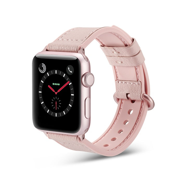 Silicone+Leather Watch Strap For Apple Watch-Pink