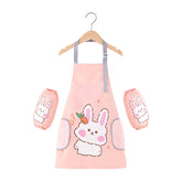 Kids Adjustable Kitchen Apron with Sleeve Covers for Cooking Painting-Pink Rabbit