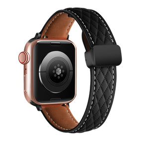 Vintage Leather Band Folding Buckle Replacement Strap for Apple Watch-Black