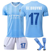 Manchester City Home DE BRUYNE #17 Soccer Jersey Kids Adult 3Pcs Kits