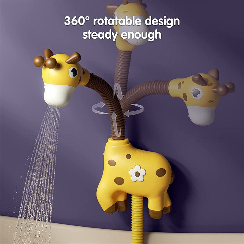 Baby Bath Toys with Shower Head Suction Spinner Toys Squeeze Ball for Toddlers-Giraffe