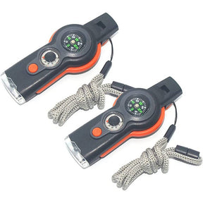 2Pack 7 in 1 Multitool Survival Tools Safety Whistle for Camping Hiking Fishing