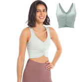 Medium Support Sports Bra Scrunched Front Fitness Racerback Vest-Green