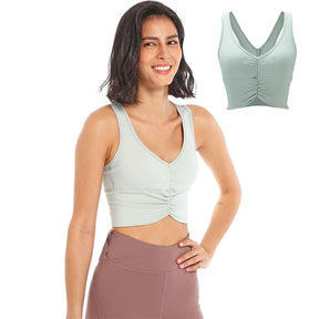 Medium Support Sports Bra Scrunched Front Fitness Racerback Vest-Green