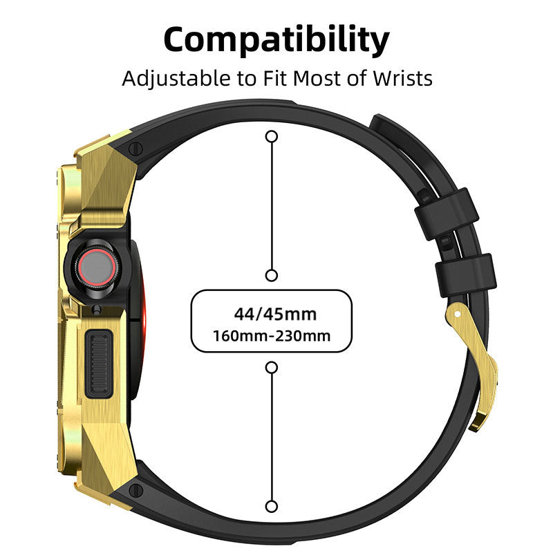 Sport TPU Strap with Protective Cover Frame for Apple Watch 44mm/45mm-Gold