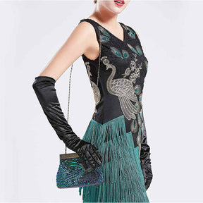 Peacock Clutch Sequined Beaded Evening Handbag-Blue