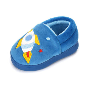 Boys Girls Warm Slippers Cartoon Kids Winter Indoor Household Shoes-Blue