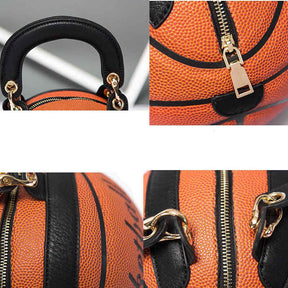 Basketball Shaped Handbags PU Adjustable Strap Messenger Bag for Women Girls-Brown