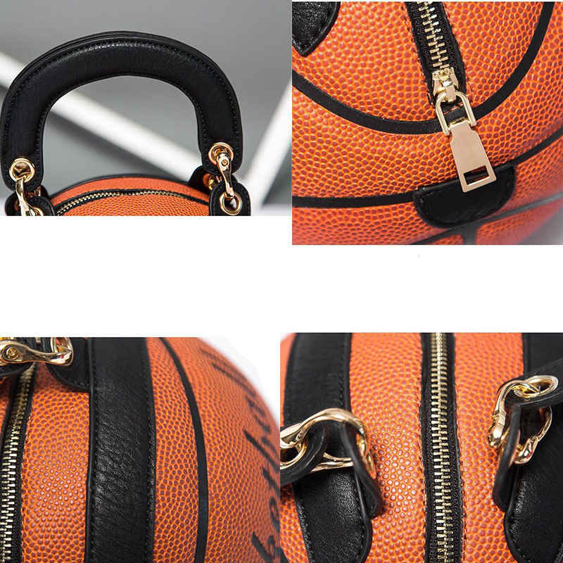 Basketball Shaped Handbags PU Adjustable Strap Messenger Bag for Women Girls-Brown