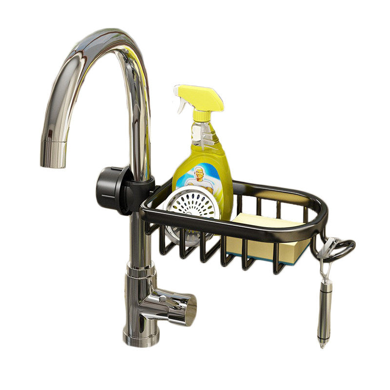Faucet Sponge Holder Rustproof Sink Caddy for Dishcloth-Black