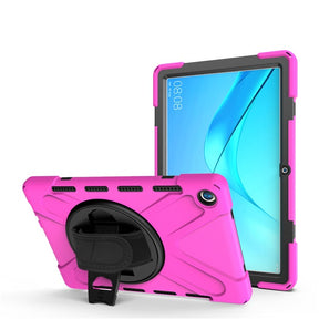 OnePiece Tablet Case Anti-fall Protective Cover Bulit-in Kickstand/Hand+Neck Strap For HuaWei MediaPad M5 10.8inch-Rose Red