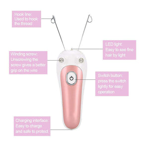 Electric Women Facial Hair Remover Beauty Facial Cotton Threading Hair Shaver-Pink