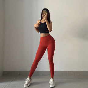 Womens Yoga Pants High Waist Leggings with Pockets for Workout-Passion Red