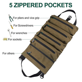 Multi-Purpose Roll up Tool Bag Organizer for Car Camping Gear-Khaki