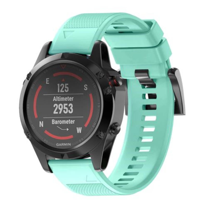 26mm Width Easy Fit Soft Silicone Watch Strap For Garmin Fenix 5X/5X Plus/6X/6X Pro/3/3 HR Black Steel Buckle-Teal