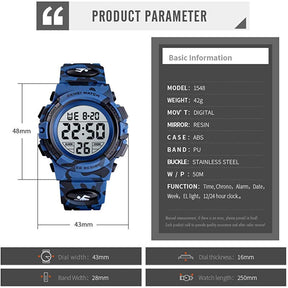 Kids Camouflage Digital Watch Outdoor Sports Waterproof Electronic Watches-DarkBlue