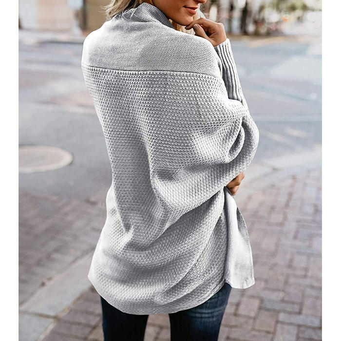 Women's Batwing Knitted Oversized Slouchy Solid Cardigan Sweater Knit Outwear-Light Gray