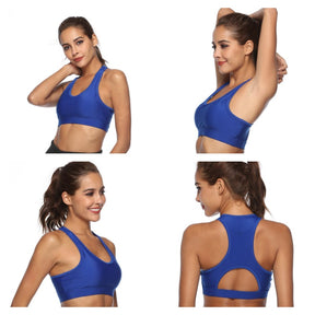 Sports Bra with Back Pocket Medium Support Breathable Underwear-Blue