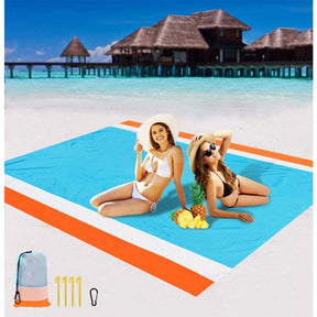 Beach Blanket Large Outdoor Nylon Picnic Mat Sandproof Waterproof-LightBlue White Orange